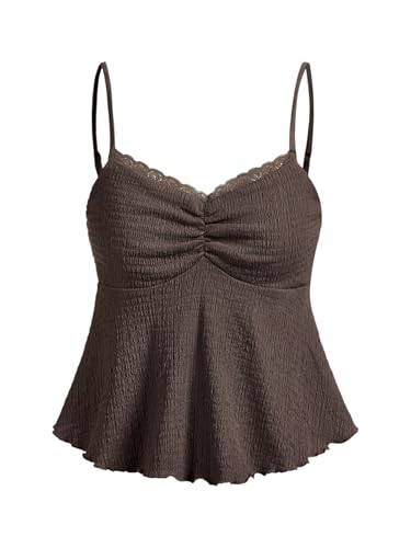 Image of SOLY HUX Women's Peplum Tops Summer Casual Ruched Flowy Going Out Top Spaghetti Strap Tank Camisole
