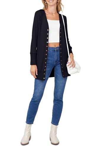 MEROKEETY Women's 2025 Fall Long Sleeve Cardigan Sweater Lightweight Snap Button Down Open Front Casual Outfit2