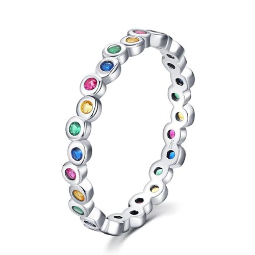 White Gold Plated Multicolor Round Cubic Zirconia Inlaid Stylish Colorful Statement Ring Personalized Accessory Ideal for Women's Daily Casual Wear Party Holiday Anniversary Love Jewelry Gift