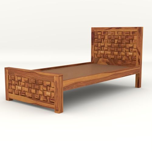 Image of Solid Sheesham Wooden Bed 6X4 Bed Single Bed Without Storage for Bedroom - Single Cot Wooden BedSingle Size for Living Room Guest Room - 12 Month Warranty (Henry Honey)