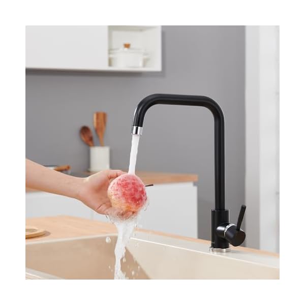 Ulytid Wasserhahn Küche Schwarz, Hochdruck Küchenarmatur 360° Drehung, L-Form Mischbatterie Spültischarmatur mit Hoher Auslauf und Luftsprudler, Einhebelmischer Armatur Küchenspüle SUS304 Edelstahl – Bild 5