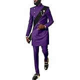 SEA&ALP African Men Dashiki Outfit 2 Piece Suit Shirt and pants Set Wedding Dress Attire Clothing TR40 Purple Large