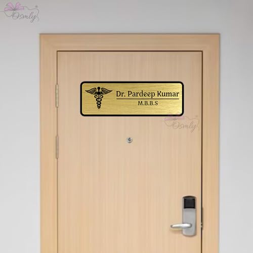 Image of Acrylic Laser Engraved Table Sign Stand, Laser Engraved Acrylic Sign or Name Plate for Doctor, Teacher, Advocate, Medical, Proprotor office or personal use Gold Wall Name Plate