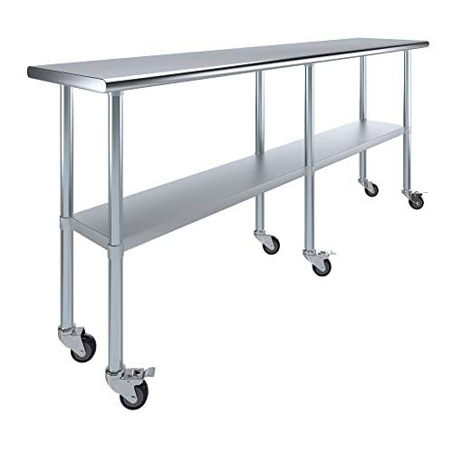 Image of AmGood 84 inch Long x 18 inch Deep Stainless Steel Table with Casters