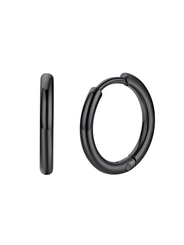FaithHeart Stainless Steel Black Hoop Earrings for Men - Hypoallergenic Small Black Huggie Hoop Earrings Lightweight Sleeper Earrings Waterproof Cartilage Piercing Jewelry Gift 8/10/12/14/16mm