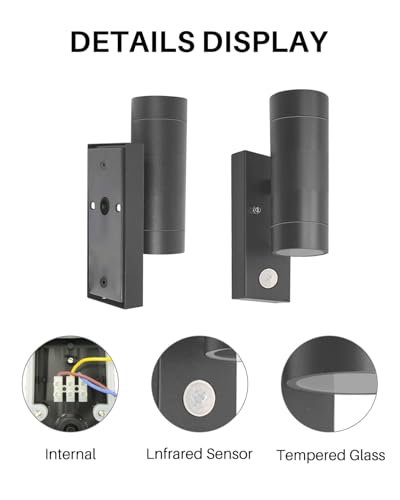 Luces de pared para exteriores PIR con sensor de movimiento lámpara de aluminio IP65 GU10 4