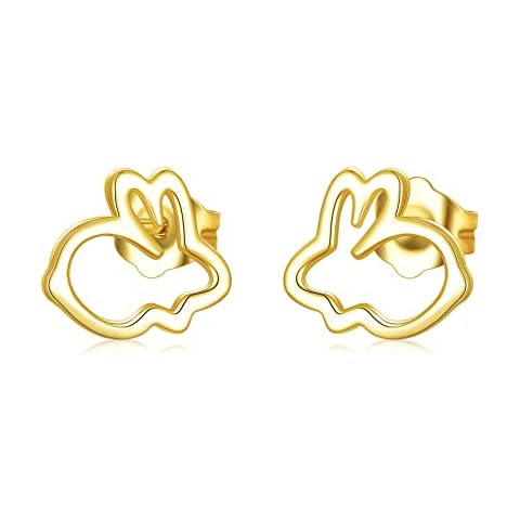 SISGEM 9 ct Gold Rabbit Stud Earrings, Solid Yellow Gold Dainty Hollow Bunny Rabbit Earring Studs, Easter Stud Earrings for Women Girls Ladies Mum Sisters Cover