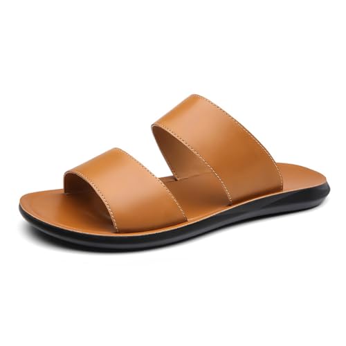 Fashion Mens Slide Sandal Indoor and Outdoor Leather Slip on Athletic Slipper Quick-Dry