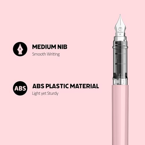 Image of Scrikss Primeo Medium Nib Fountain Pen | 3 Cartridges Included | Stainless Steel Nib & ABS Body | Pink | in Blister Pack