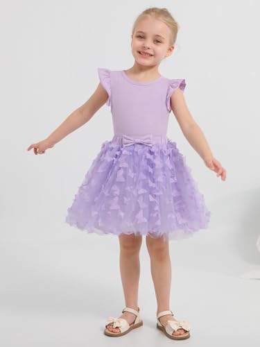 Image of Girls Tulle Skirt Set Kid Toddler Girl 2 Piece Outfits Ruffle Sleeve T-Shirt Bowknot Tutu Dress Birthday Party Outfit