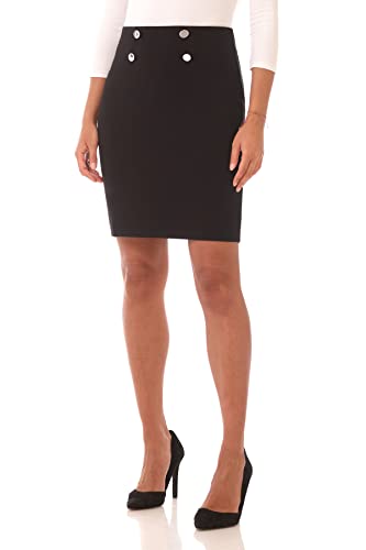 Rekucci Women's Pull-On Lux Stretchy Knit Knee Length Pencil Skirt with Button Accents2