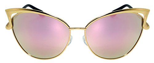 Fashion Oversized Metal Cat Eye Sunglasses Color Mirror & Gradient Lens for Women with Cleaning Pouch UV400 Protection (RG)