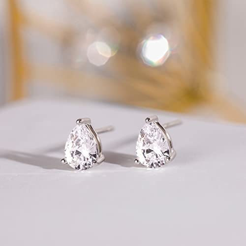 Eamti 1 Carat 925 Sterling Silver Cubic Zirconia Stud Earrings For Women Pear Cut Cz Stud Small Cute Earrings Hypoallergenic (1Ct-Teardrop Cut) #TOP1