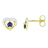  18K Gold Saphir Herz Ohrstecker – Ohrringe Höhe 6 mm – 750/1000 Gold Damen Schmuck