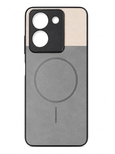 Image of Bintage Mac Safe Design Hard Slim Back Case | Soft Border Camera Protect | Dual PU Leather Finish Back Cover Compatible for Vivo Y36 4G - White & Grey