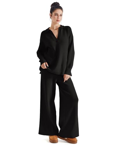 SUUKSESS Women 2 piece Fall outfits Matching Lounge Set Waffle Knit Sweater sets3