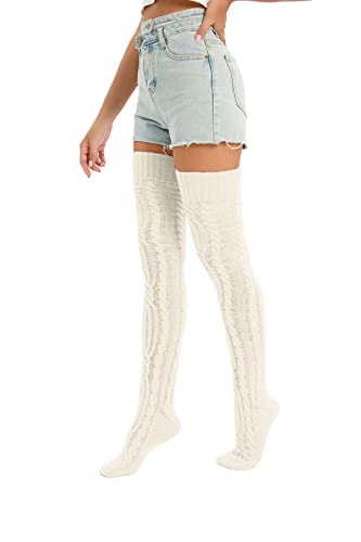 Image of YELAIVP Women's Thigh High Socks Over Knee Cable Knit Boot Stockings Winter Long Warm Leg Warmers