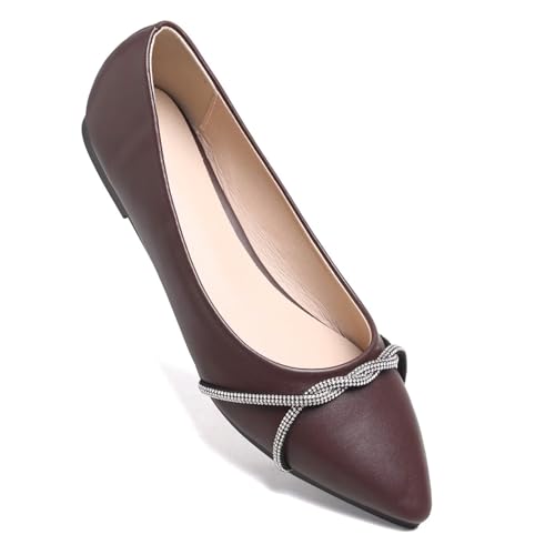 Image of TN TANGNEST Womens Casual Flats Chain Ballet Flats | Fashion Pointed Toe Rhinestone Flats, Comfort Slip On Dress Shoes for Business Work Office Wedding Party