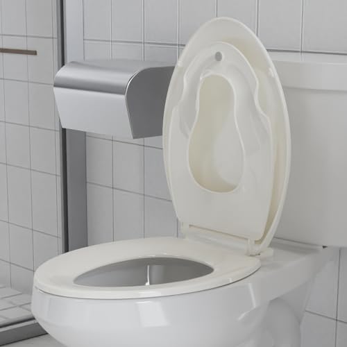 Elongated Toilet Seat with Built-in Toddler Seat for Easy Potty Training – Slow Close Feature,Easy Install and Clean, Perfect for Both Adults and Children,Biscuit