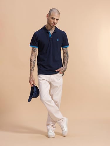 Image of WROGN Men's Contrast Rib Pique Polo T-Shirt | Navy Blue Smart Casual Polo