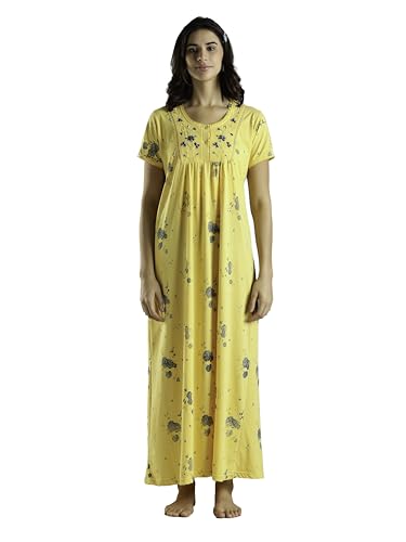 Image of 9shines Label Stylish Cotton Blend Embroidered Maxi Nightdress for Women with Pocket| Full Length Nightwear| Premium Nightdress| Comfortable Nightwear(5256)
