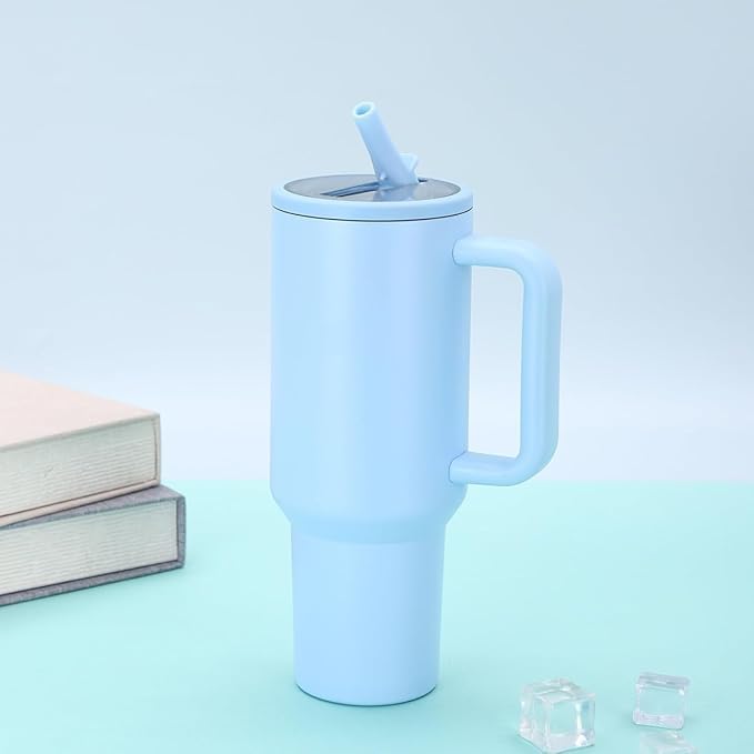 Image of Stainless Steel 1200 ml Vacuum Tumbler with Lid & Straw - Double‑Wall Insulated Cup for Travel, Gym & Office - Keeps Beverages Hot or Cold - 1.2 L Capacity (4TH Sky Blue)