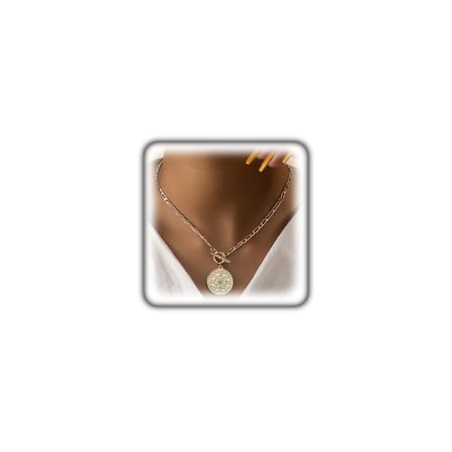 Rrdaily Trendy Gold Large Medallion Pendant Necklace for Women Punk