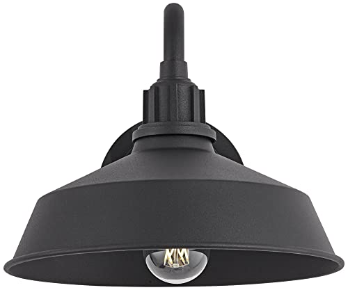 Franklin Iron Works Arnett Rustic Urban Barn Outdoor Wall Light Fixture Smooth Black Aluminum 10 1/2" Gooseneck Arm For Exterior House Porch Patio Outside Deck Garage Yard Front Door Garden Home #TOP6