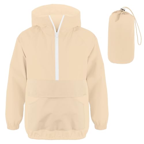 Image of MODAFANS Girls Boys Rain Jacket Lightweight Waterproof Packable Hooded Half zip RainCoats Windbreaker for Outdoor 4-13Year