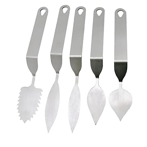 MAGICLULU Stainless Steel Knife Set 5-Piece Leaf Chocolate Cutter and Spatula for Mousse Cake Decorating and Baking Tools