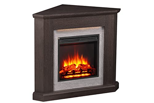 CrownFlame Pegasos - Chimenea eléctrica de esquina con calefacción 1000/2000 W, efecto de llama realista 3D, iluminación LED, mando a distancia, temporizador, termostato, marrón oscuro Cover
