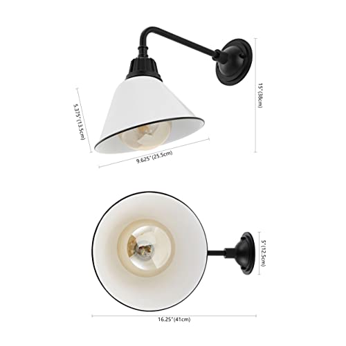 Image of JONATHAN Y Croydon 1-Light Gooseneck Barn Sconce 9.63 inch, White | Metal Bell Shade, Farmhouse Industrial Wall Fixture, Indoor or Outdoor, LED Bulb Included, Dimmable, For Porch, Patio