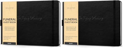 Image of Skyline Funeral Guest Book for Memorial & Funeral Services - In Loving Memory Guest Sign In Book for Funerals - 738 Guest Entries with Name & Address, 129 Pages, Hardcover, 10x7″ (Black) (Pack of 2)
