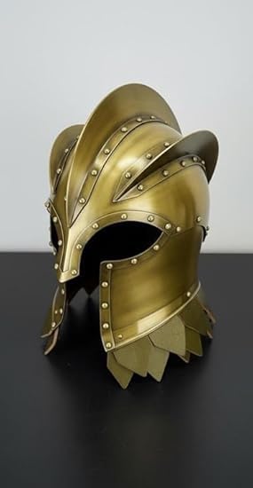 Medieval Golden Warrior Helmet, Handcrafted Fantasy Armor for Cosplay LARP Halloween, Antique Gold Finish, Adjustable Free Size, Lightweight Durable