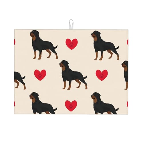 台所水切りマットロットワイラー犬のカラフルなハート 速乾吸水マット 食器乾燥マット 丸めて収納 皿置き 速乾性 耐油性 抗菌 消臭 お手入れ簡単 大判 衛生 防カビ 丸めて収納 滑り止め 棚シート46*61cm