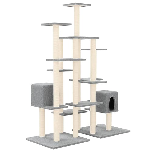 ARKEM Kratzbaum mit Sisal-Kratzsäulen Hellgrau 145 cm Kratztonne FüR Katzen Katzen KratzmöBel – Bild 6