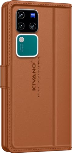 Image of KIVANO LUXE Compatible for Vivo V30 Pro 5G / Vivo V30 5G Luxury Handmade Leather Magnetic Flip Folio Case | Card Holder & Kickstand | Slim Protective Cover | Unisex - Brown