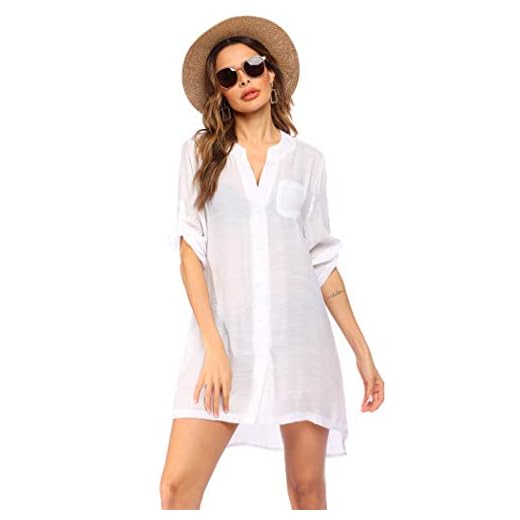 Ekouaer Strandkleid Damen Hemdkleid Frauen Badeanzug Strand Vertuschen Shirt Bikini Beachwear Badeanzug Strandkleid Strandponcho Sommer