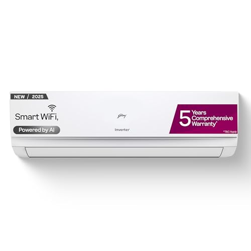 Image of Godrej 1 Ton 3 Star, Wi-Fi, AI Powered, 5 Years Comprehensive Warranty, 5-In-1 Convertible Cooling, 4 Way Air Swing, Inverter Split AC (Copper, Mode, AC 1T EI 12TINV3R32 WYQ IOlT, White)