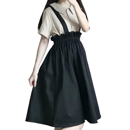 Ensemble jupe preppy pour femme avec chemise manches courtes et jupe à bretelles en taille haute M