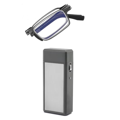 VEQINIKA Folding Reading Glasses with Case – Lightweight Blue Light Readers for Men & Women, Upgraded Hinges and Adjustable Nose Pads, Pocket-Size Design for Everyday Use (Gray, 3.0, x)