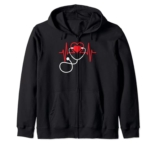 Funny Heart Beats Nurse Nursing Medical - Maglietta da uomo Felpa con Cappuccio