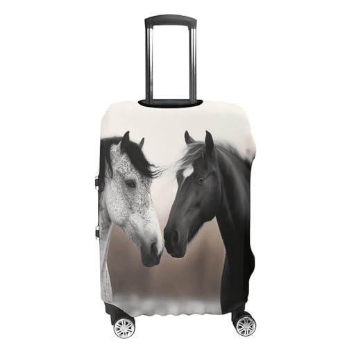 Black And White Horses Luggage Cover, Washable Elastic Suitcase Cover Protector Fit 18-32 Inch Luggage4