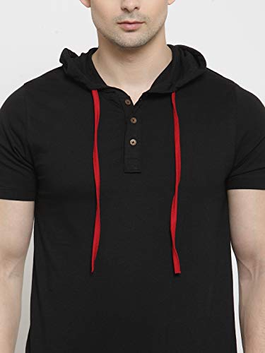 Image of Kalt Men's Half Sleeves Cotton Blend Hoodie (Black)