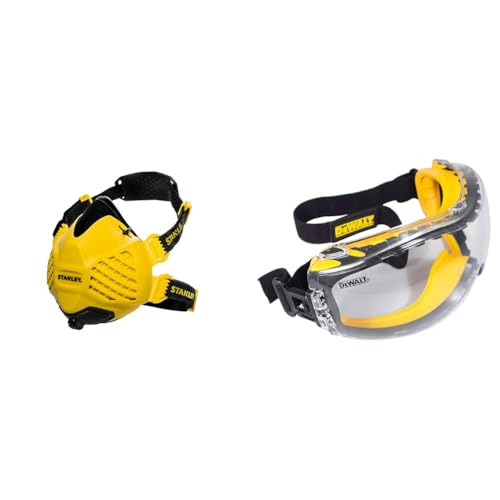 Stanley P3 Dust Mask, Reusable Respirator Mask with Face-Fit-Check Technology & DEWALT GOGGLE Concealer Clear Goggle DPG82-11D
