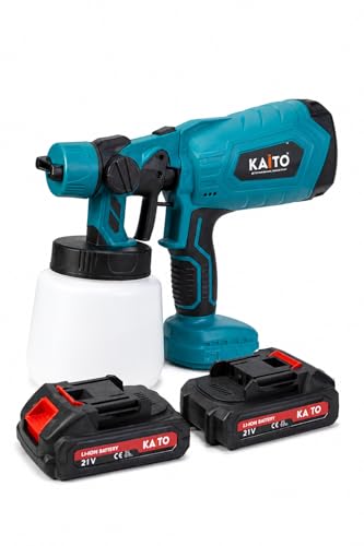 Image of KAITO 21V Cordless Paint Sprayer | 800W HVAC Spray Gun with ABS Plastic Body & 1000ml Container | Includes 2 x 2.5Ah Lithium-Ion Batteries & Charger | for Walls, Doors & Furniture Green-Black