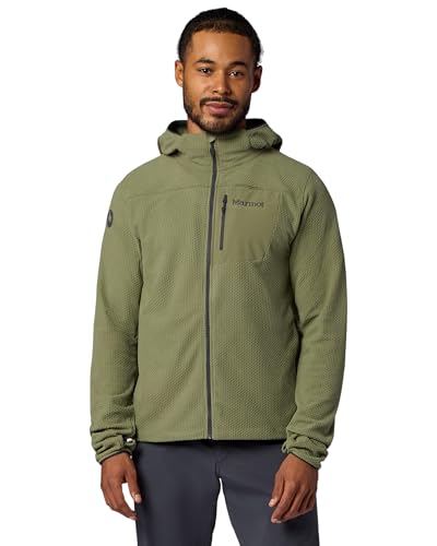 MARMOT AirFleece Performance Mens Full-Zip Fleece Lightweight Stretch Warmth Hiking Travel & Layering - Olive Grove Large