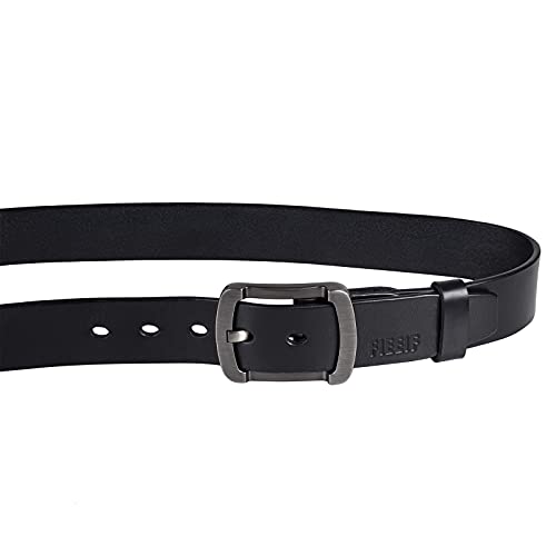 FIEEIF Western Leather Belts for Men Casual Handmade Classic Belts with Prong Metal Buckle 1.5 inch Wide, Gift Box, Black3
