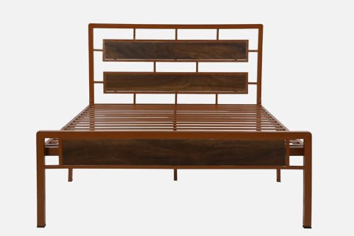 Image of Zeek Metal Queen Size Bed Without Storage | Wrought Iron Double Bed with Headboard & Footboard | Sturdy Powder Coated Platform Bed Queen Size Cot for BedroomLivingRoom Brown (75x60)