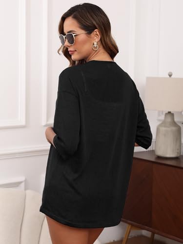 Image of Heymoments Cardigan for Women Black XX-Large Draped 3 /4 Sleeve Open Front Lightweight Casual Soft Drape Summer Fall Kimonos Cardigans